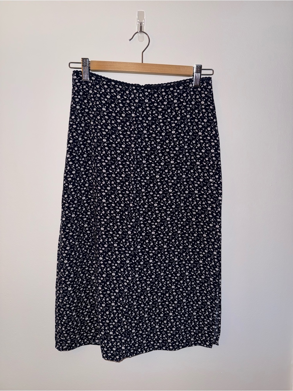 Brandy Melville Navy Midi Skirt with White Floral Print